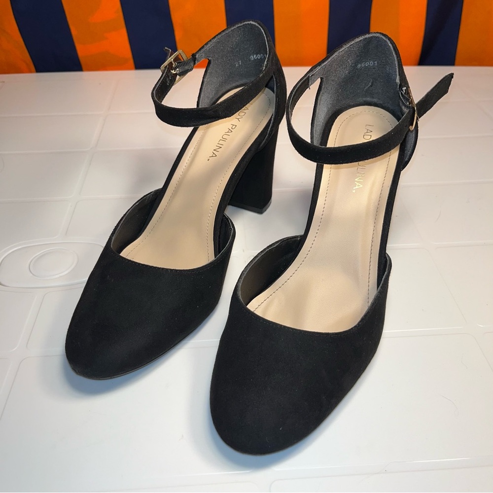 Lady Paulina black Suede Heels women size mex 27 us 10/ 10.5 round toe
